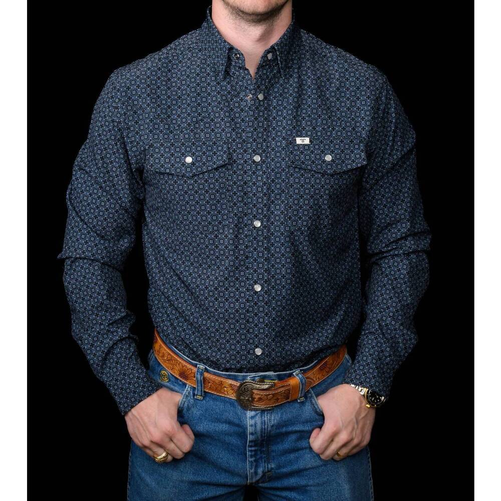 NEW FERRELL the silas long sleeve snap shirt in black